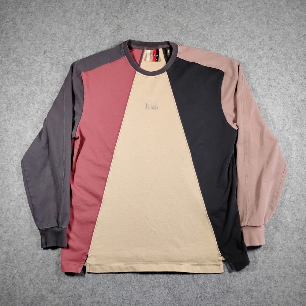 Kith Paneled Pullover Mens Colorblock Long Sleeve Tee Shirt KH3667 Tan Grey L